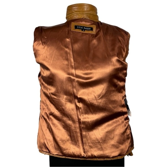 STEVE MADDEN Y2K RETRO 70'S CARAMEL LEATHER BUTTON DOWN CAR COAT JACKET - Picture 7 of 15